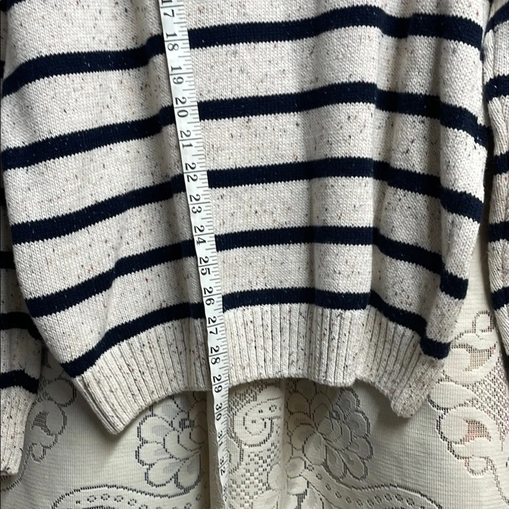 Crown & Ivy Cream and Navy Blue Striped Crewneck Sweater
